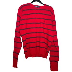 Vintage 80s Polo Ralph Lauren Lambswool Sweater Mens Large Red Striped Hong Kong